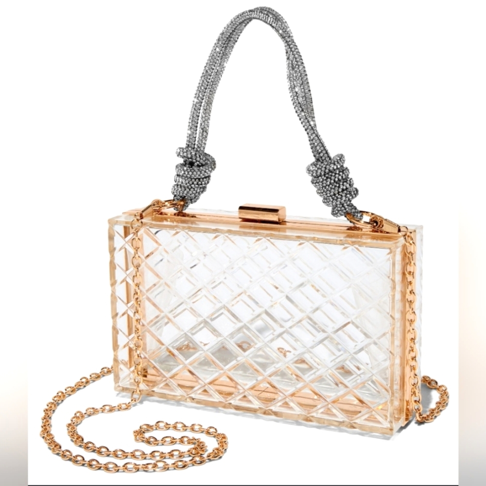 Nwt Claire's Faceted Clear Acrylic Clutch Bag Crystal Rope Handle Crossbody